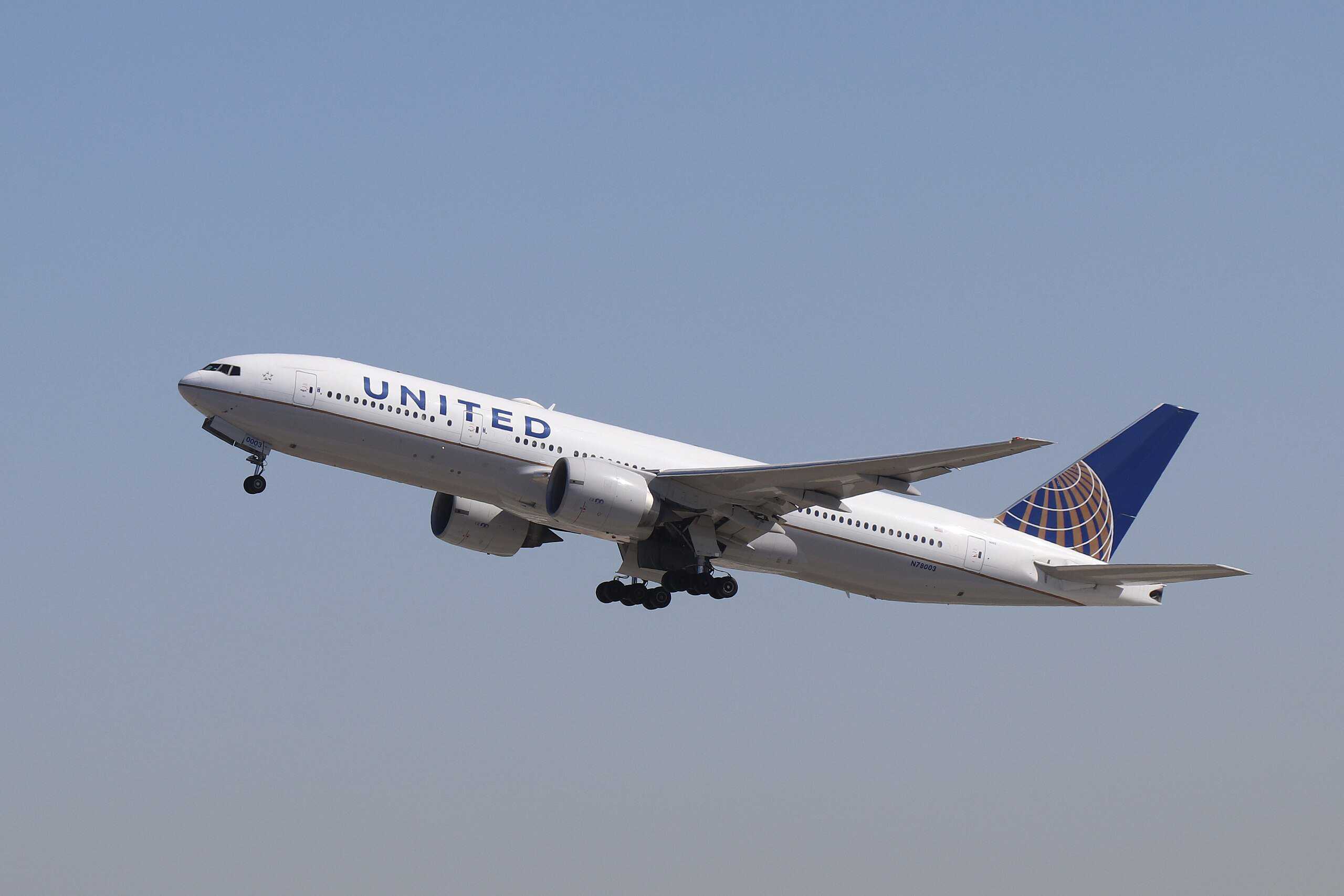 A United Airlines aircraft in flight.