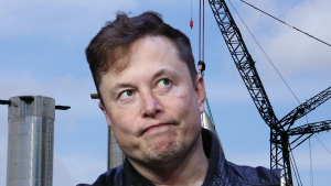 Elon Musk with Rocket Background