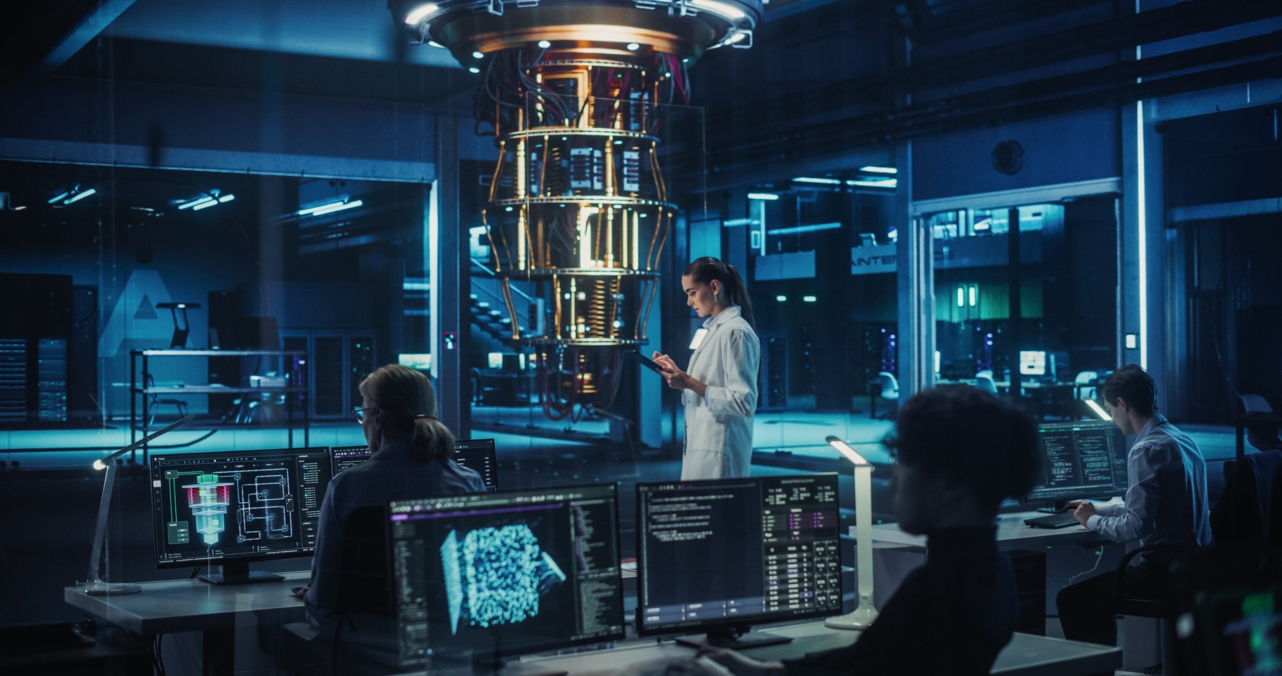 Famale Engineer in Front of Quantum Computer