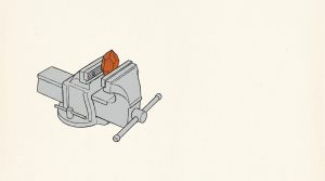 Illustration: a bench vise clamping a small orange crystal