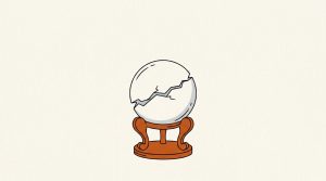 Illustration: a cracked crystal ball on an orange stand