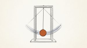 Illustration: a large pendulum with an orange bob swinging wide inside a frame