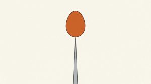 Illustration: an orange egg balanced on the tip of a needle-thin pedestal