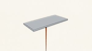 Illustration: a wide gray platform balanced on a single needle-thin orange post