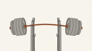 Illustration: an orange barbell bends under very heavy plates on a lifting rack