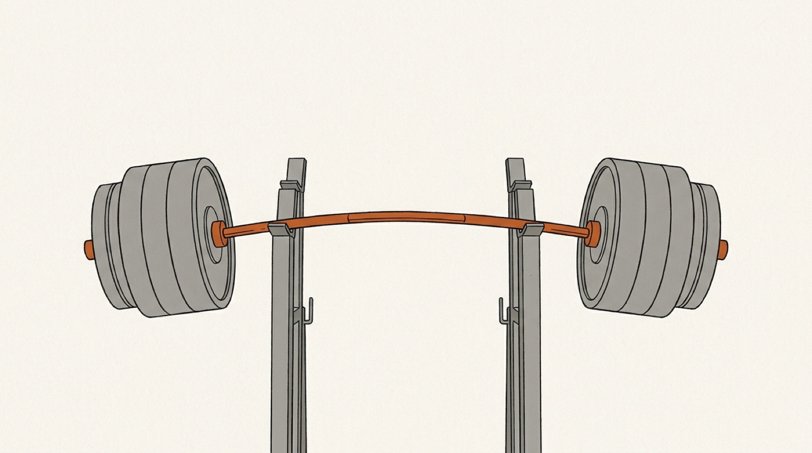 Illustration: an orange barbell bends under very heavy plates on a lifting rack