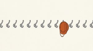 Illustration: a long row of empty wall hooks with a single orange hard hat hanging on one