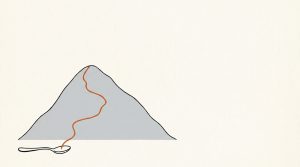 Illustration: a tiny teaspoon at the base of a big gray mountain with an orange copper vein running down to it
