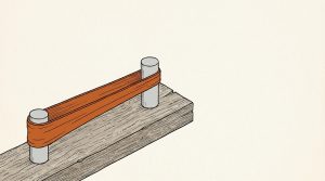Illustration: an orange rubber band stretched taut between two pegs on a wooden board