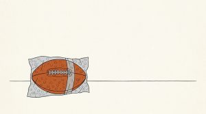 Illustration: an orange American football wrapped and taped in protective bubble wrap